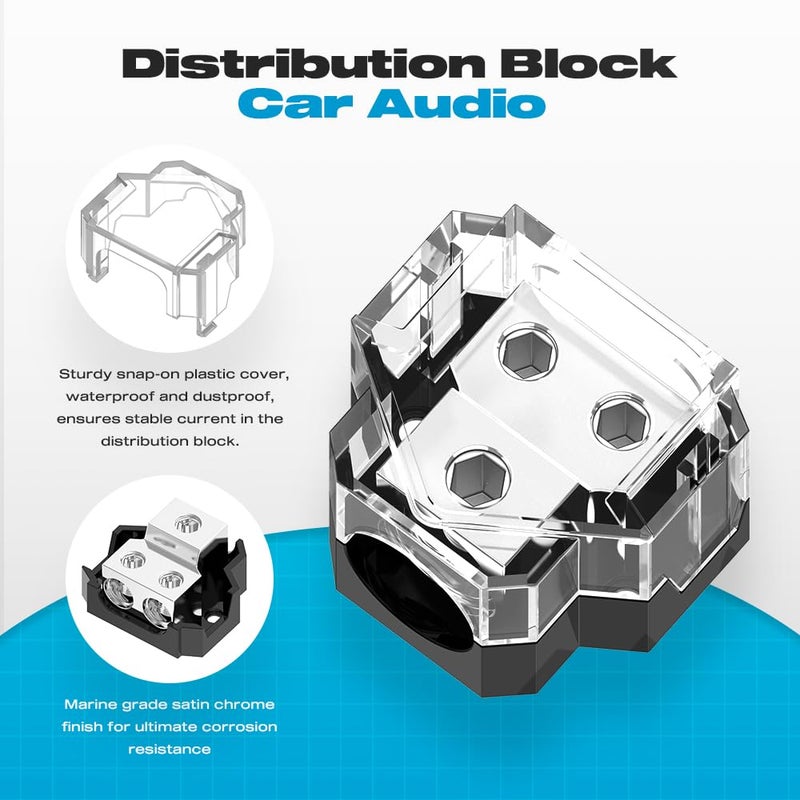 Malictele Distribution Block, 2 Way Power Distribution Block 1x 0/2/4 Gauge Input 2X 4/8 Gauge Output Out Amp Power Distribution Block Car Audio Splitter for Vehicles Boats 2 Pack - Image 4